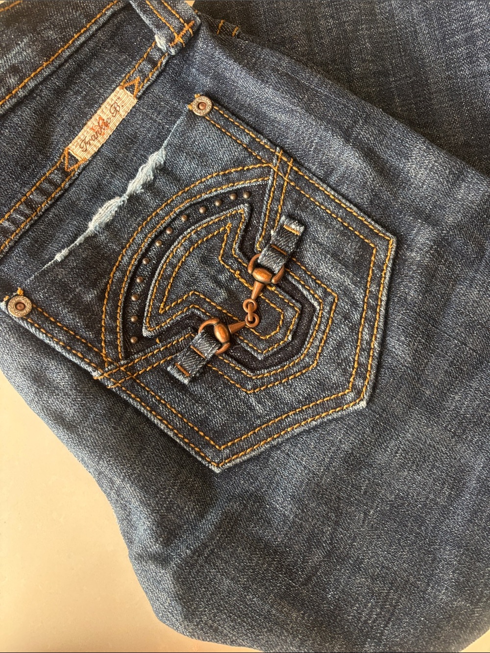 ❤️… Frankie B. Dark Blue Horsebit Embroidered Back Pocket Jeans